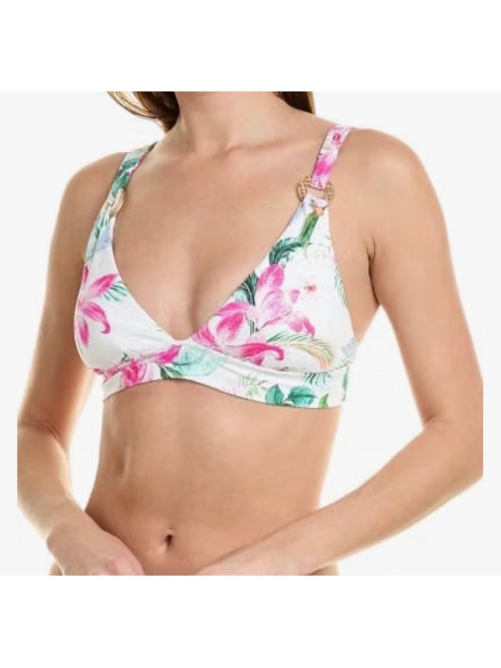 La Blanca Tropical Floral Textured Triangle Bikini Top Size 8